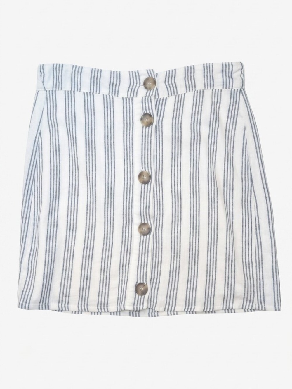 Liquid X Striped Linen Blend Button Front Mini Skirt Blue White Size Small